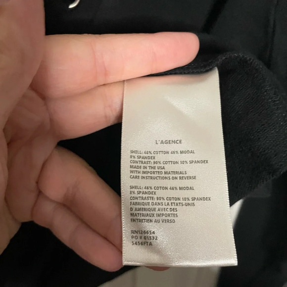 L’AGENCE Top Josilyn Lace Up Terry Sweatshirt Black Size Small - Picture 6 of 6